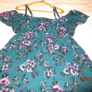 Torrid Cold Shoulder green floral shirt